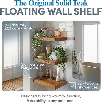 AquaTeak Moa 12 Teak Floating Shelf, Wall Mounted, Holds Up to 10 lbs | Durable, Water-Resistant, Wall Mounted, Mounting Hardware Included
