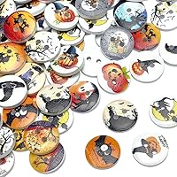 Vista 5 de Chenkou Craft 100 botones de madera de Halloween, mago, calabaza, farol, fantasma, araña, calavera, castillo, costura, 2 agujeros (1 pulgada