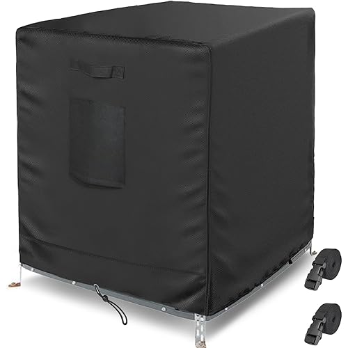 Central Air Conditioner Cover for Outside Units, AC Covers for Outside Winter With 2 Straps, Waterproof Cover Fit up to 30x30x32 inchs (BLACK)