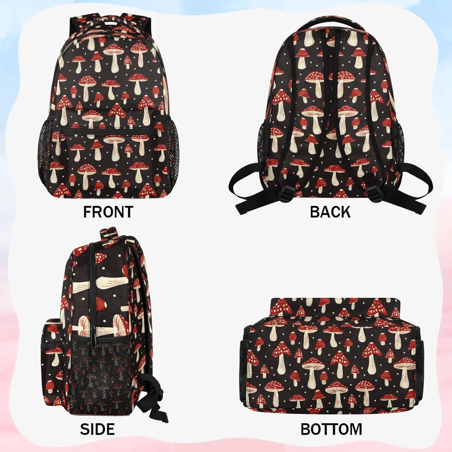 Mushroom Backpack Set, Backpack with Lunch Box Gifts Set for Women Men, Multifunction 2Pcs Laptop Travel Picnic Camping Backpack with Lunch Bag