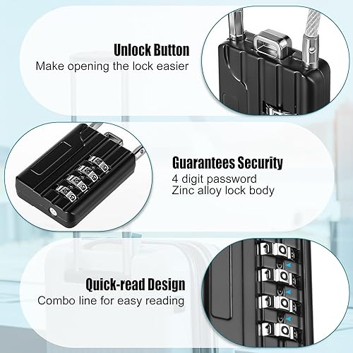 Miniatura 5 de Moxweyeni Paquete de 16 candados de combinación de equipaje, candado de cable de 4 dígitos para gimnasio, candados impermeables reiniciables para