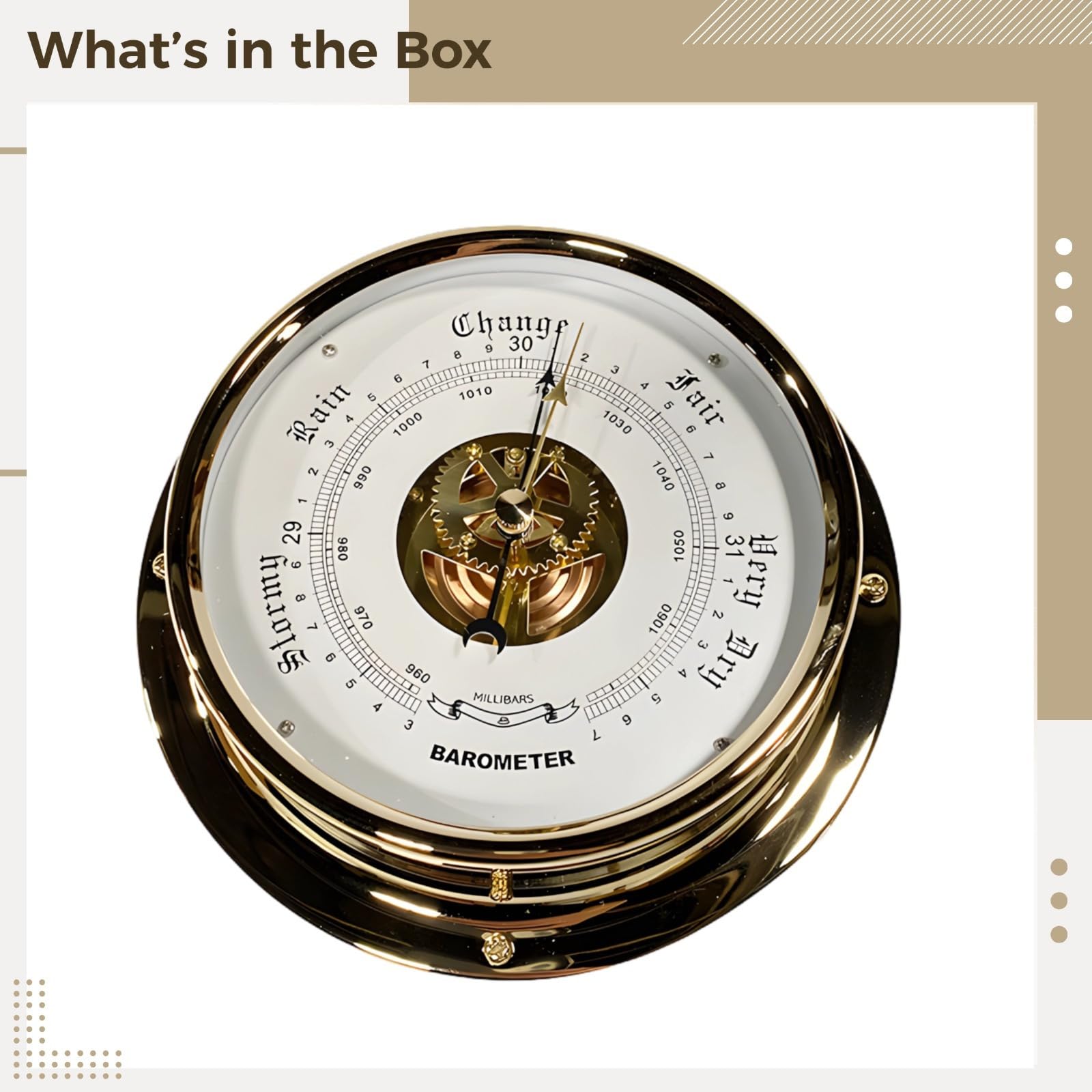 15,2 cm Maritimes Barometer, Edelstahl-Wetteranzeige, Uhr-Stil, nautisches Barometer, einfache Montage