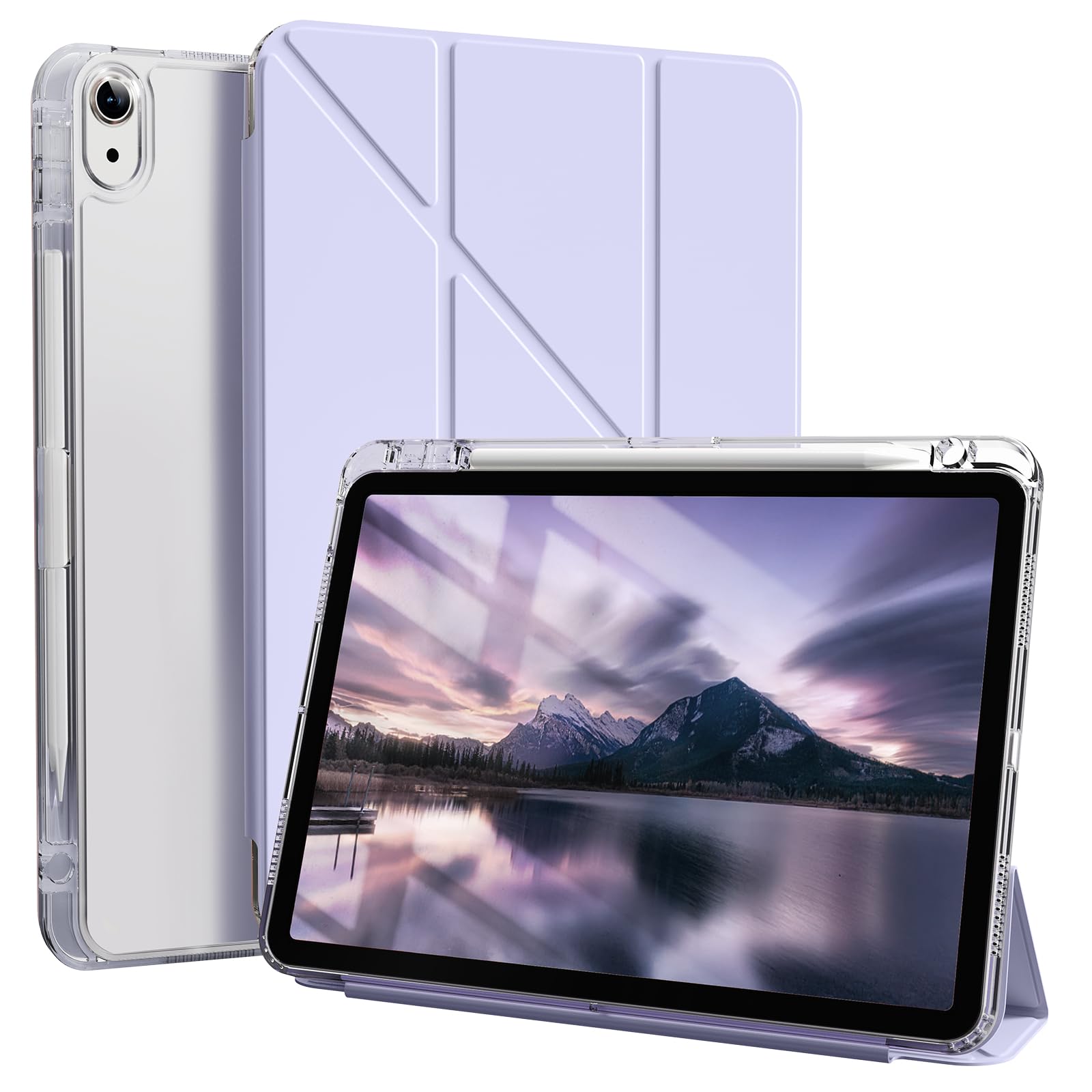 case for ipad (a16) 11th generation 11 inch 2025/ipad 10th generation 10.9 inch 2022, slim stylish clear ipad case with pencil holder, mutil angles folding y-shaped stand cover, purple