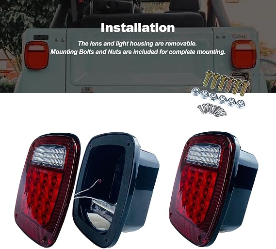 Tail Lights Assembly Replacement for 1979-2006 Wrangler YJ CJ5 CJ7 Red Square Rear Combination Tail Lamps with Passenger and Driver Side Marker Stop Turn Signal Brake Lights DOT Certified, 2Pcs