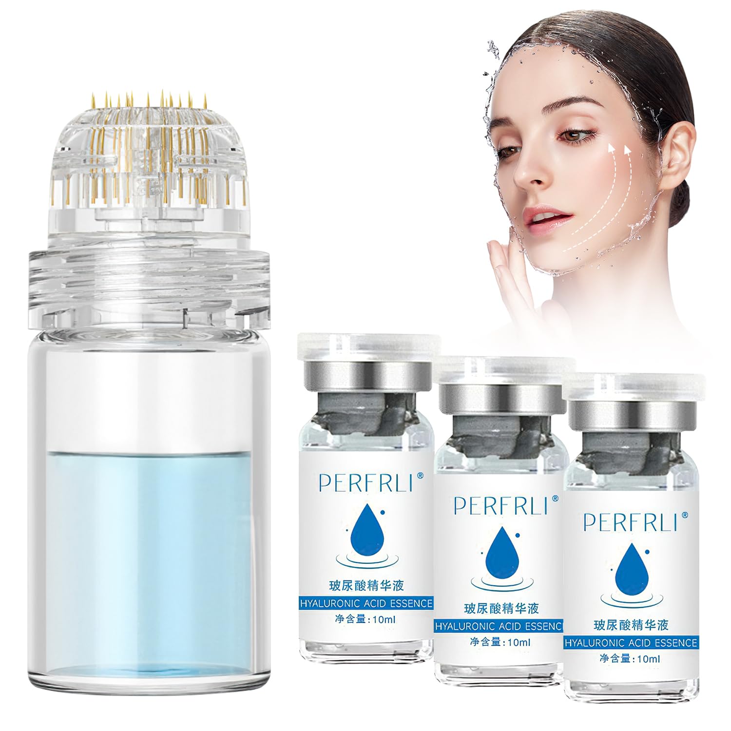 4PCS Micro Infusion System for Lips, Micro Infusion System for Face, Facial Moisturizing Essence, Serum Smooth Skin Facial Serum for All Skin Types（1*Micro System Tool+3* Face Serum）
