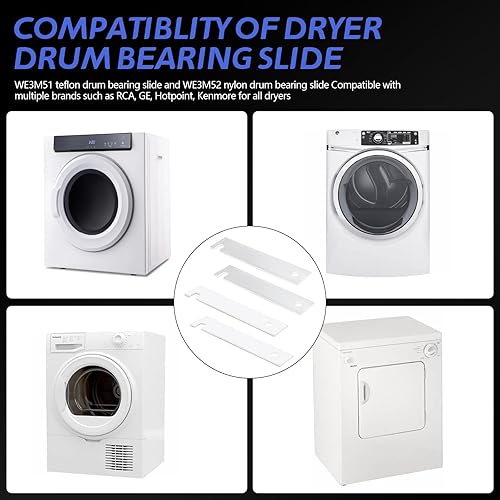 Miniatura 7 de WE3M51 WE3M52 Secadora de ropa Nylon y Teflon Drum Bearing Slide Kit de reemplazo para piezas de secadora GE Kit de rodamientos delanteros, 4