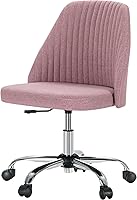 DUMOS Pastel Pink Office Desk Chair - Cute Modern Armless Swivel Vanity Chair with Adjustable Height, Lumbar Support & Wheels