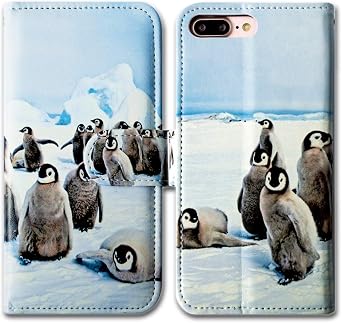 Bcov Case for iPhone 8 Plus/iPhone 7 Plus, Cute Playing Penguin Leather Flip Wallet Case Cover with Card Slot Holder Kickstand for iPhone 8+/iPhone 7+