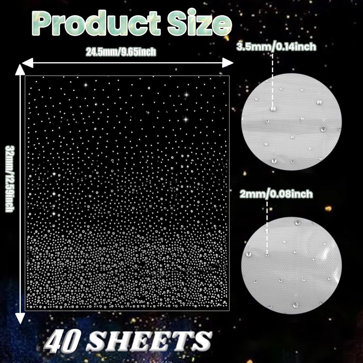 40 Sheets Iron on Rhinestone Sheets for Heat Press | Hotfix Rhinestone Transfers, Flat Round Crystal Decals, Glitter Gems Stickers, Iron on Patches for T-Shirts, Denim, Clothing, DIY Crafts