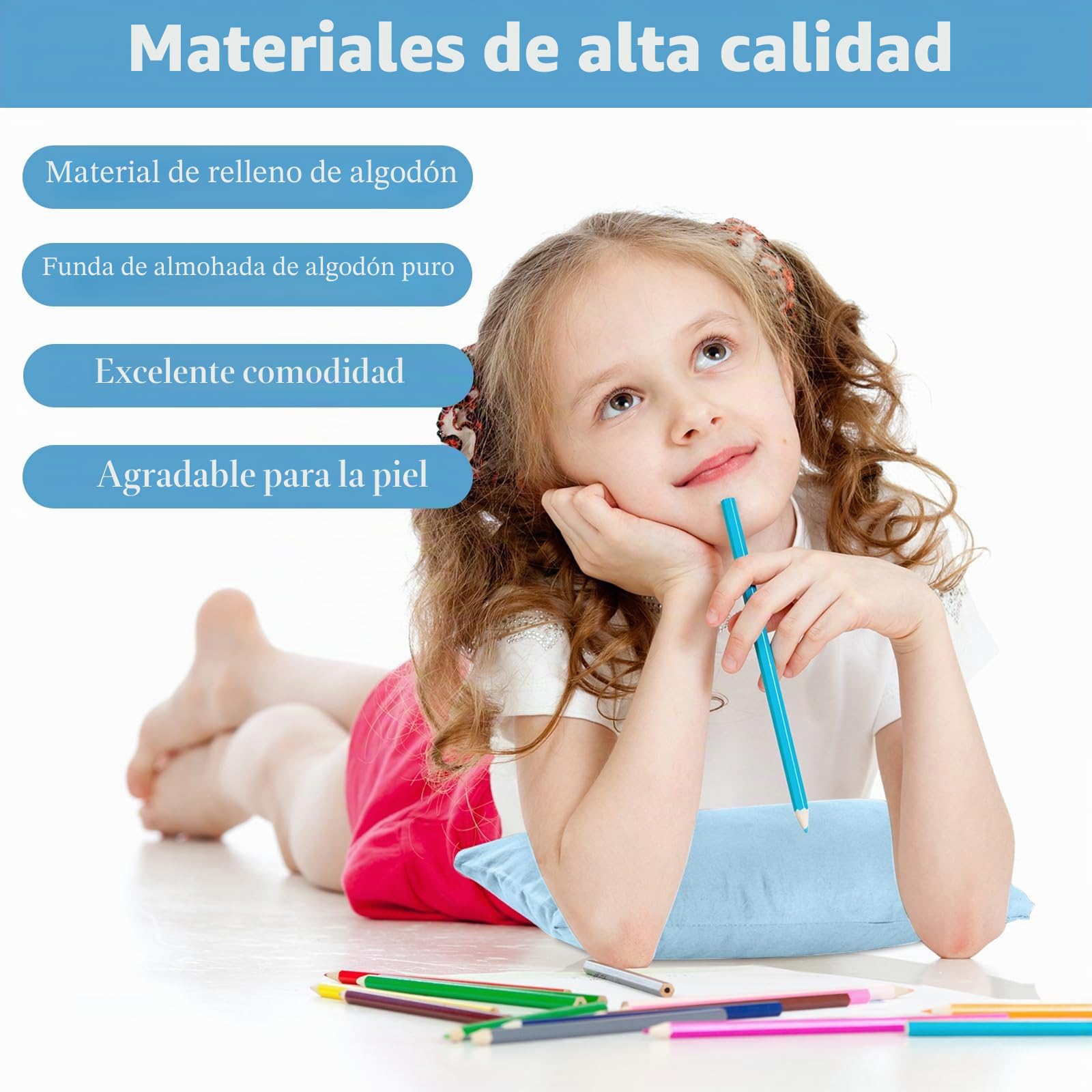 Mini almohada para siesta para niños, con funda de almohada de algodón, mini almohada para viajes, cojín suave, almohada para siesta infantil, cojín para niños (azul, 28 cm x 17 cm)