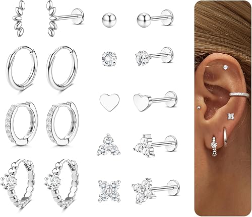 ZZHDCC 14K Gold Plated Threadless Flat Back Earrings 16G 18G Cartilage Earring S