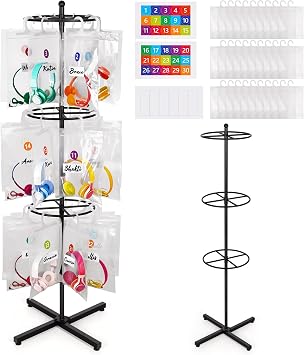 Loghot Freestanding Metal Headphone Storage Stand with 30 Storage Bags | No-Drill Headphone Organizer, Heavy Duty Movable Headset Holder Stand for Classroom, Computer Lab, Office and Training Center
