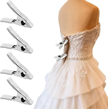 4 Pack Dress Clips Clothing Clips for Fitting Bridal Formal Dress, Heavy Duty Fixed Clamps to Tighten Dress for Wedding Photographer, Seamstress, Clothing Store4.17 Inch