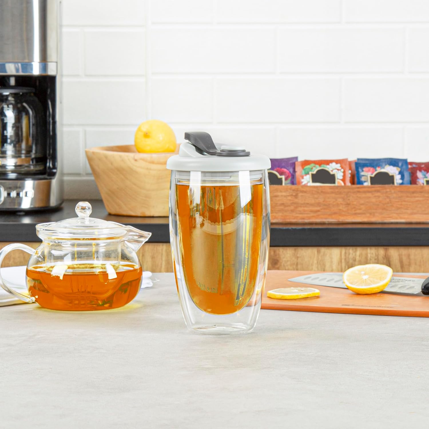 Restaurantware - Forma Professional 15.2 Ounce Insulated Travel Mug With Lid, 1 Double Wall Coffee Mug - Includes Lid, Reusable, Clear Borosilicate Glass Tumbler, Dishwashable, Microwavable - Image 6