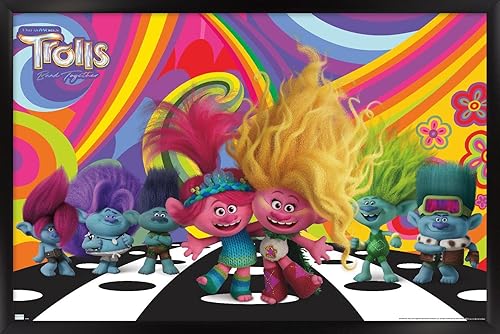Trends International Trolls Band Together - Póster de pared del universo, 14.72 x 22.37 pulgadas, versión enmarcada en negro