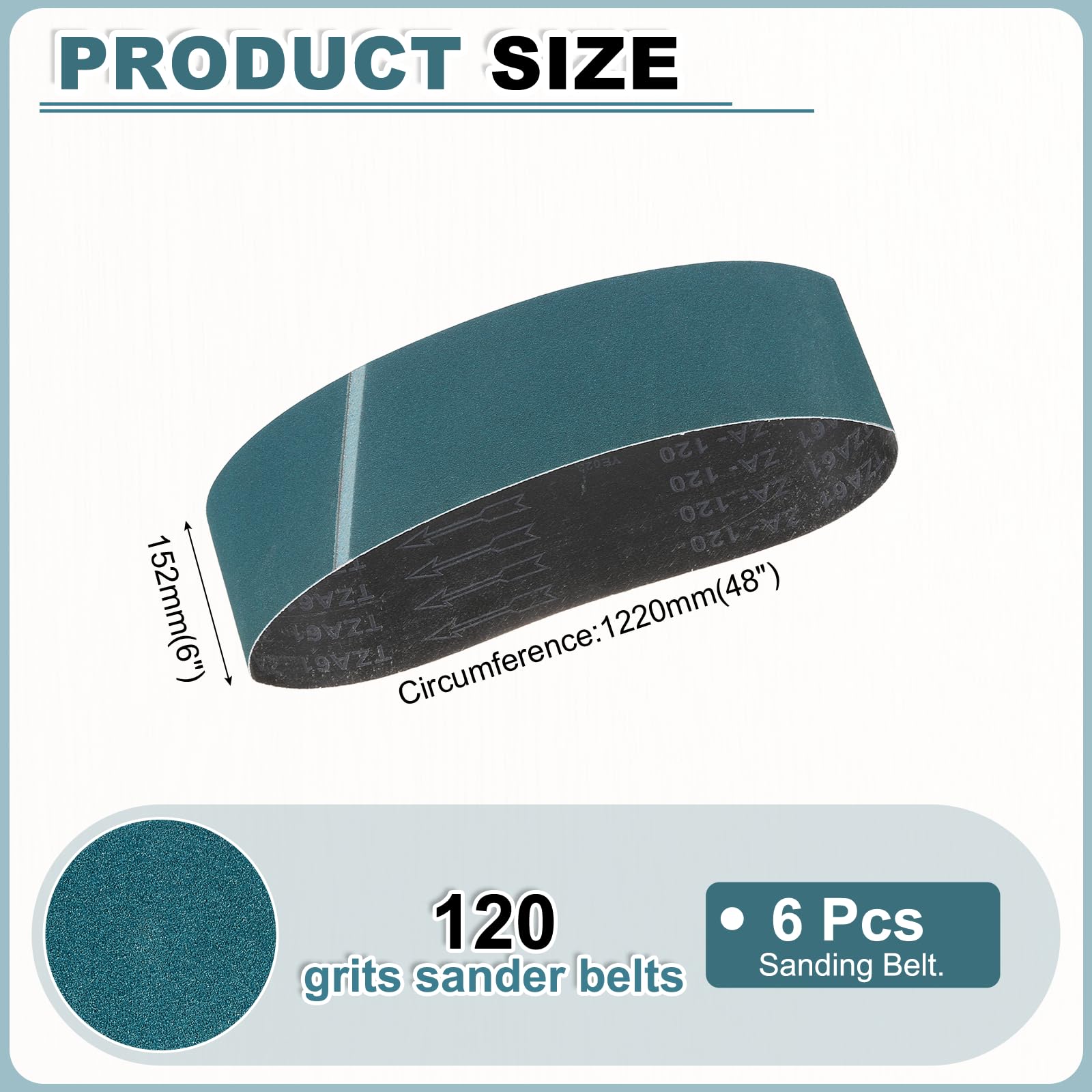 QUARKZMAN Lijas De 152mm x 1220mm, 6 Piezas, Grano 120, Banda Abrasiva De Circonia Para Lijadora, Para Trabajos En Madera, Pulido De Metales, Afilador De Cuchillos