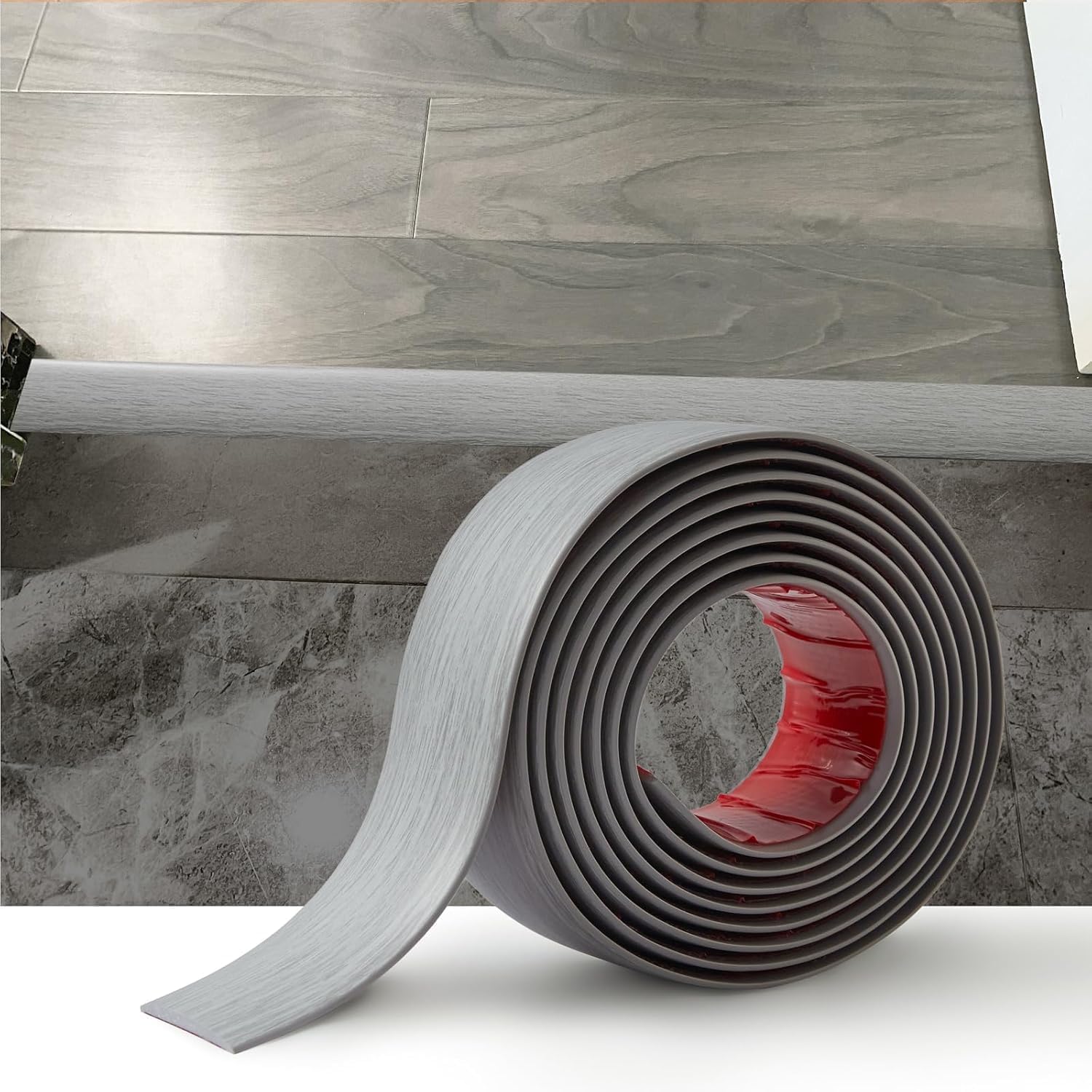 1.2M PVC Floor Transition Strip Laminate Floor Cover Strips Self Adhesive PVC Floor Door Divider Strip Flat Laminate Profile Flooring Edge Trim Joining Strip Door Bar(7.6cm,Light Grey Wood Grain) — image 1