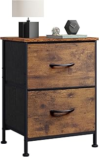 WLIVE Night Stand, Small 2 Drawer Dresser, Nightstand with Fabric Bins for Bedroom, Closet, Dorm, Rustic Brown Wood Grain Print, 11.8