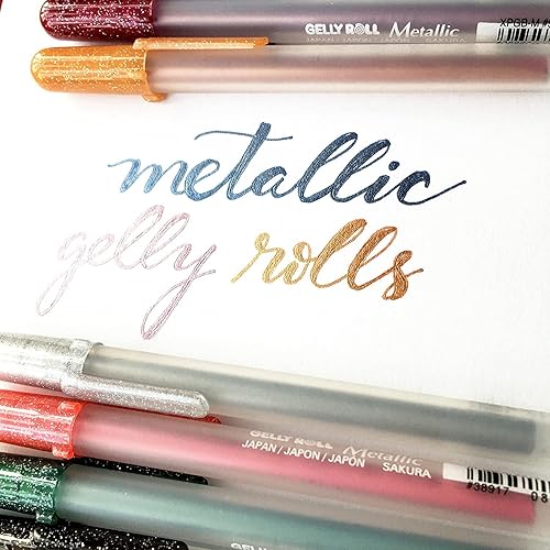 SAKURA Gelly Roll Metallic Gel Pens - Pens for Scrapbook, Journals or Drawing - Art Gifts, DIY Projects - Colored Metallic Ink - Medium Line - 10 Pack(Multi Colored Metallic,1 Count (Pack of 10),Gelly Roll)