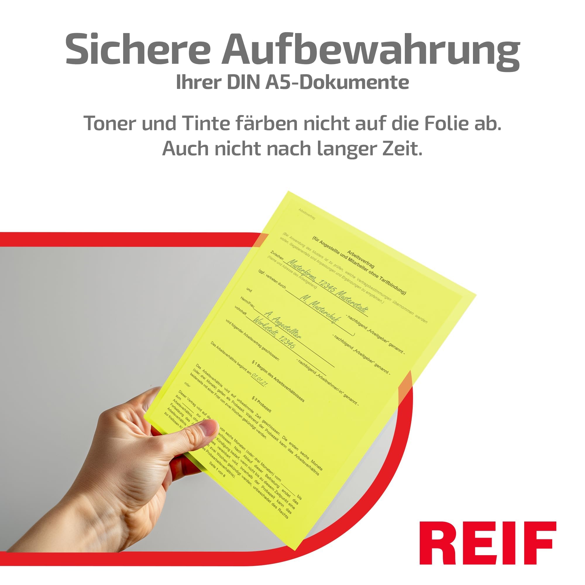 15100 DIN A5 Hüllen gelb, 100 Stück aus PE Stärke 0,160 mm, dokumentenecht, Dokumentenhülle oben offen, Made in Germany