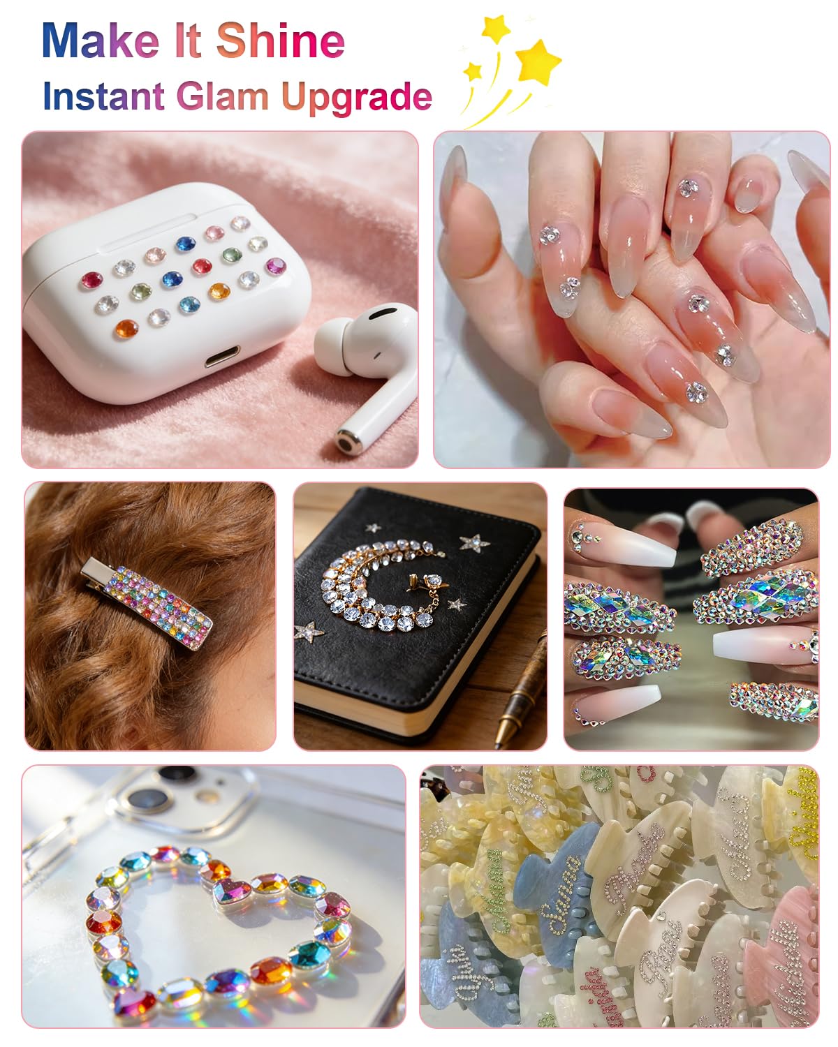 Vinuwu Kit de 18 couleurs éblouissantes, 22 000 strass à dos plat de 3 mm pour éblouissement avec stylo, kit de pierres précieuses Bedazzler pour loisirs créatifs, nail art, vêtements, chaussures