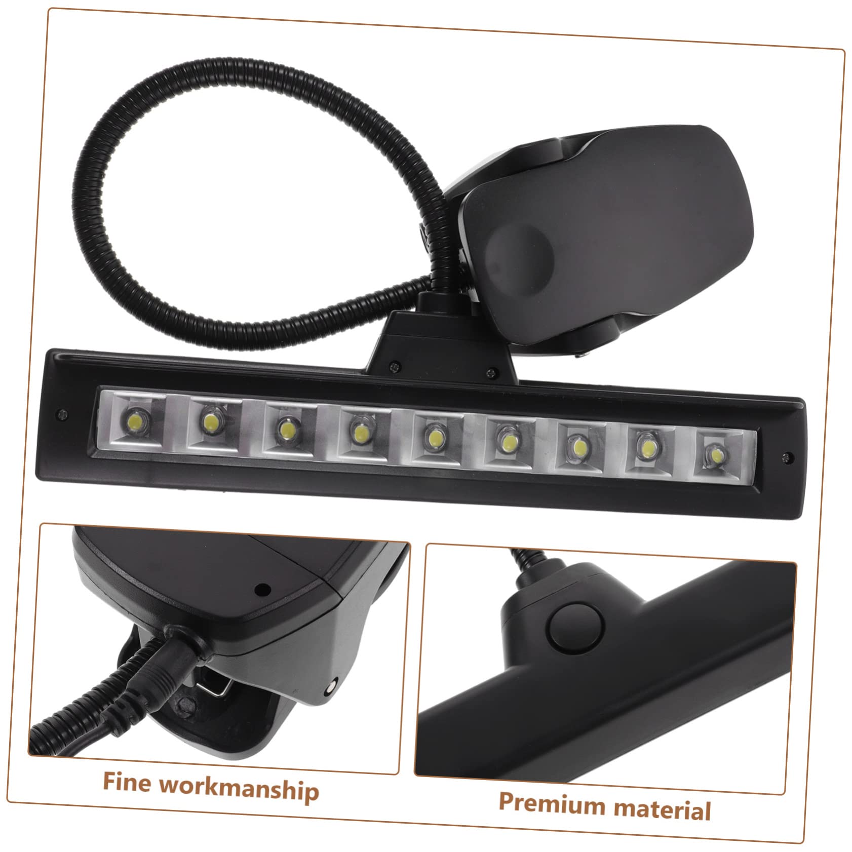 FRCOLOR Lampada per Leggio Musicale LED Luce per Pianoforte con Clip Regolabile senza Batterie Nero per Orchestra Scrivania Tavolo