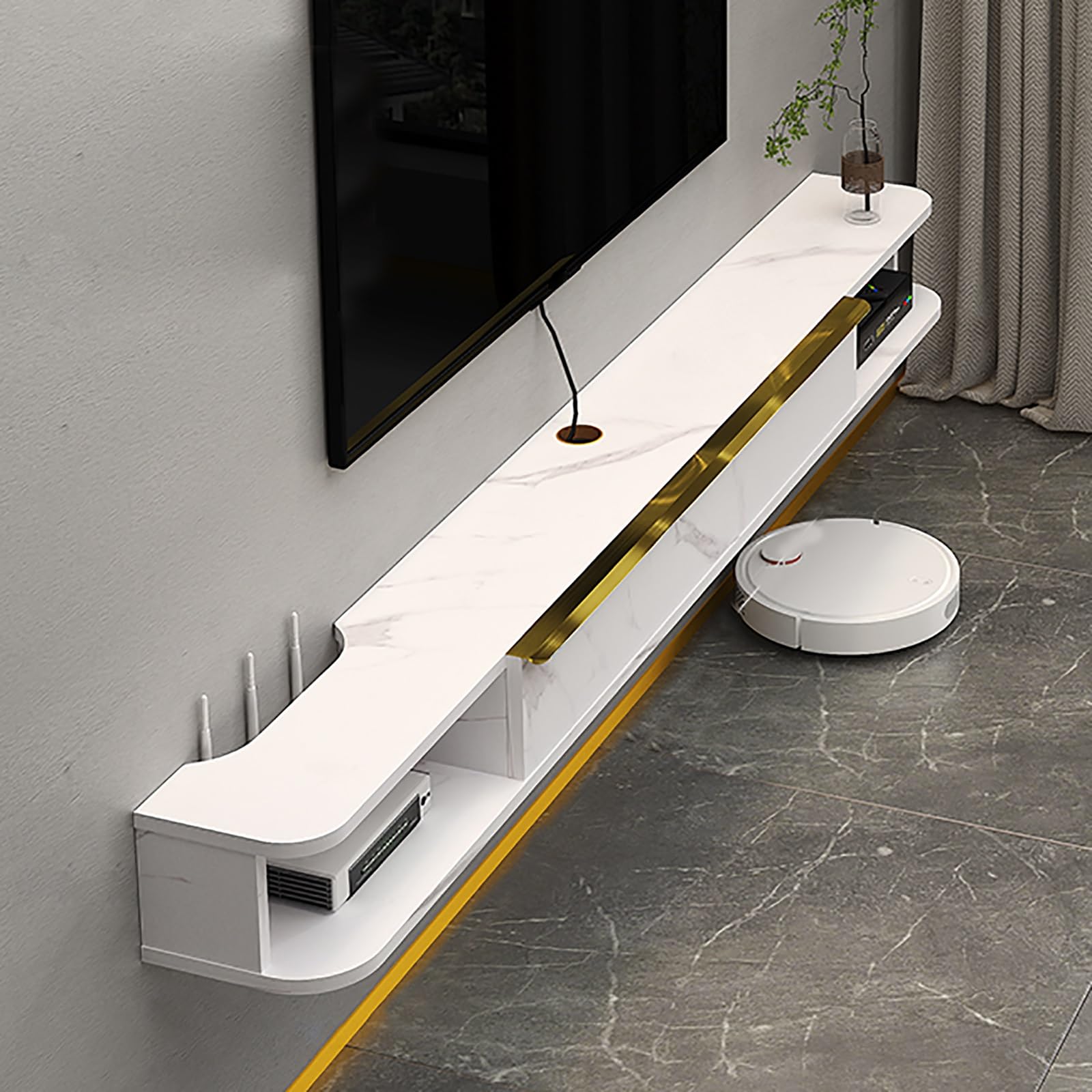Meuble TV avec rangement suspendu pour libérer le sol et embellir un petit salon