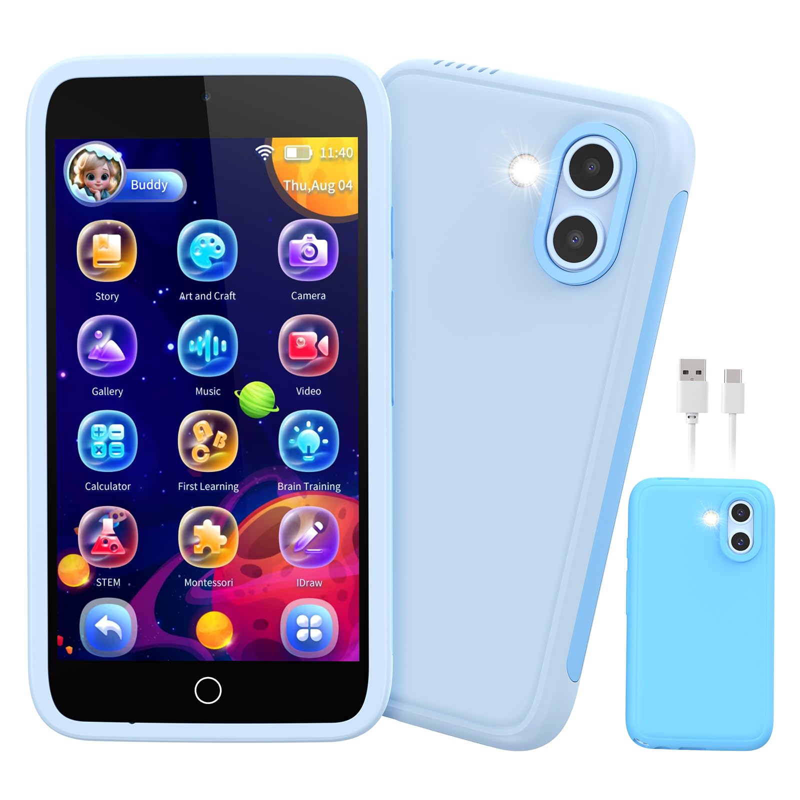 Telefono Giocattolo per Bambini, 3.97" Cellulare per Bambini 3 4 5 6 7 8 9 10 11 12 Anni con 200+ Giochi, Doppia Fotocamera, Controllo Parentale, Telecamera, Musicale, Regalo di Compleanno Natale