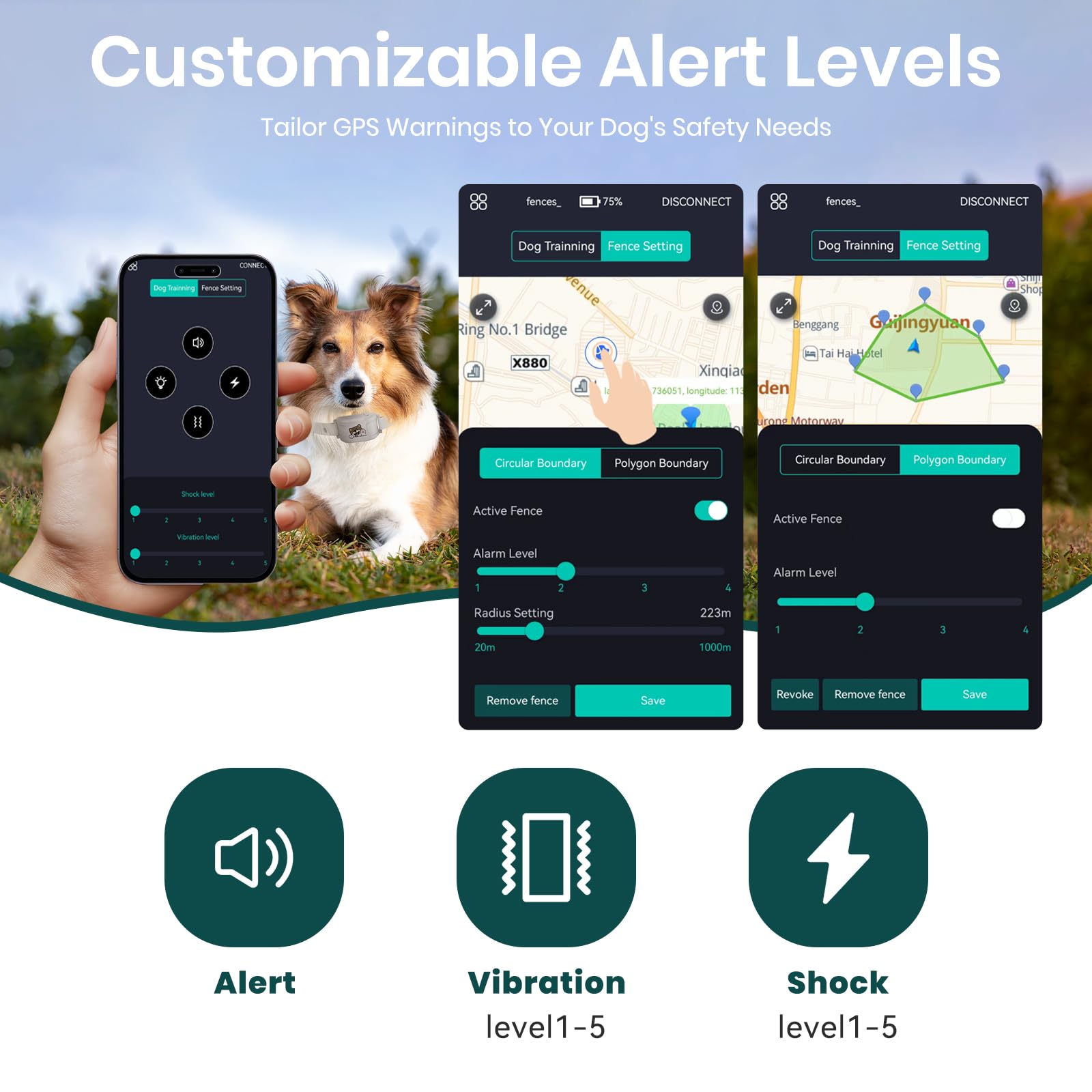 GPS Wireless Dog Fence with Free App, Electric Fence System with Training Collar, Portable Fence for Outdoor Use, Rechargeable Waterproof, Adjustable Pet Containment System for Outdoor Use - image 3