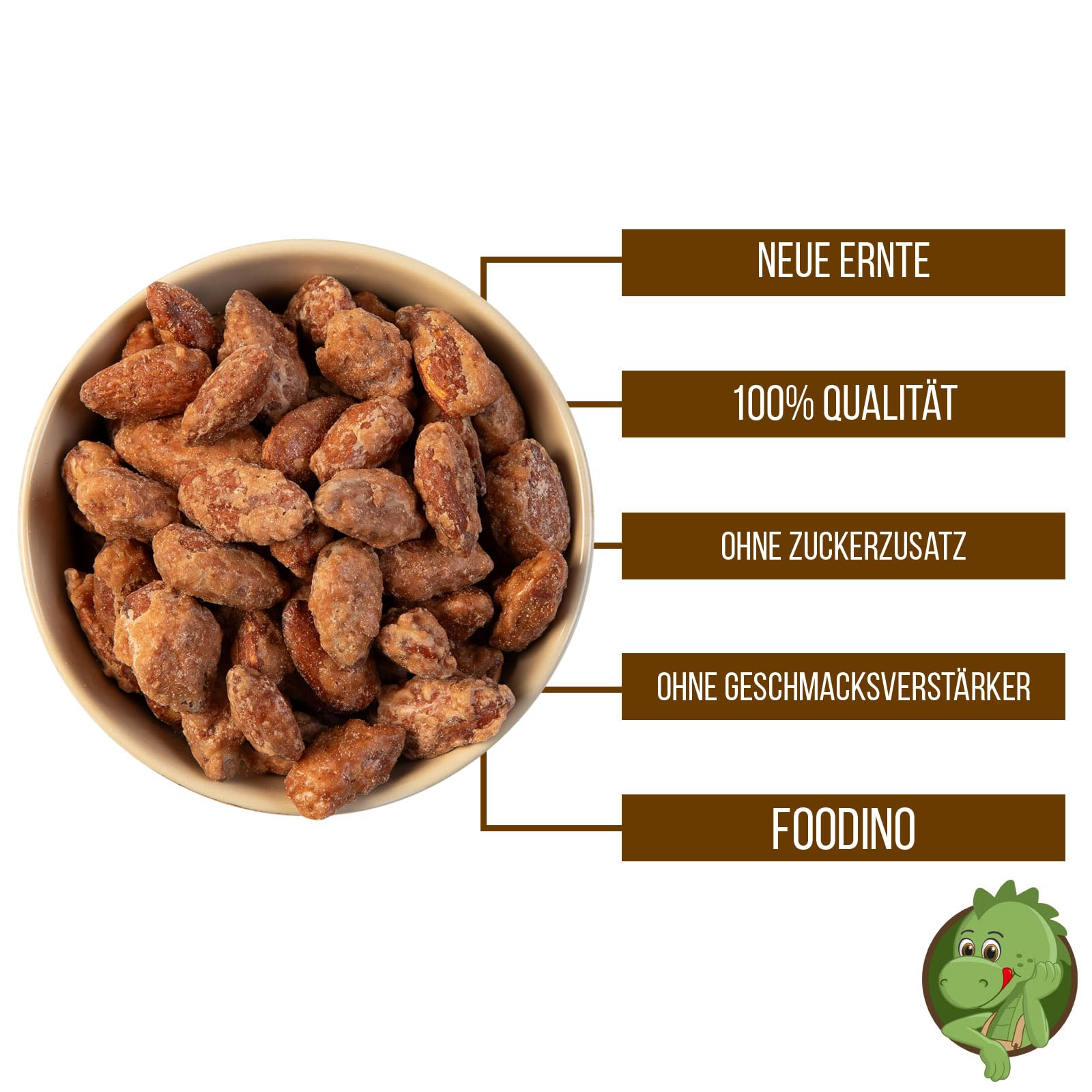 Gebrannte Mandeln geröstet karamellisiert knackig knusprige Nostalgie vom Jahrmarkt Gebrannte Mandeln süß 1kg 5kg wiederverschließbar Premium Qualität FOODINO (1kg)
