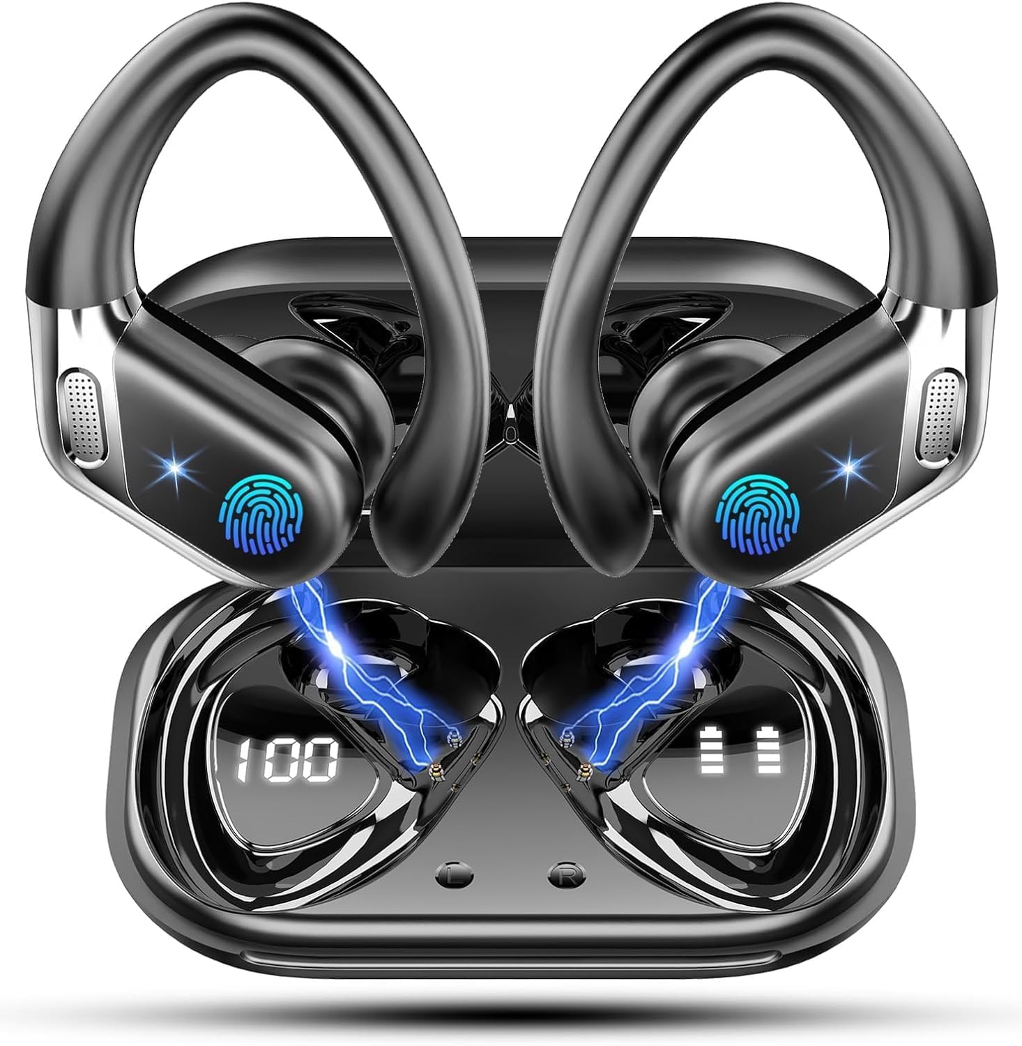 Bluetooth Earbuds, 2025 Bluetooth 5.4 Headphones Sports, 50H Stereo Wireless Earphones with Mic CVC 8.0 Noise Reduction, 1.5 H USB-C Fast Charge, IP7 Waterproof Wireless Headphones for Running, Black