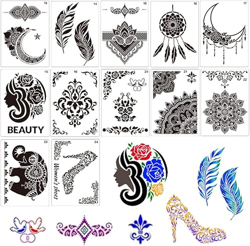 12 plantillas de borde de flores para pintar, plantillas de arte de encaje de plástico reutilizables tamaño A4, plantillas de arte de encaje, plumas