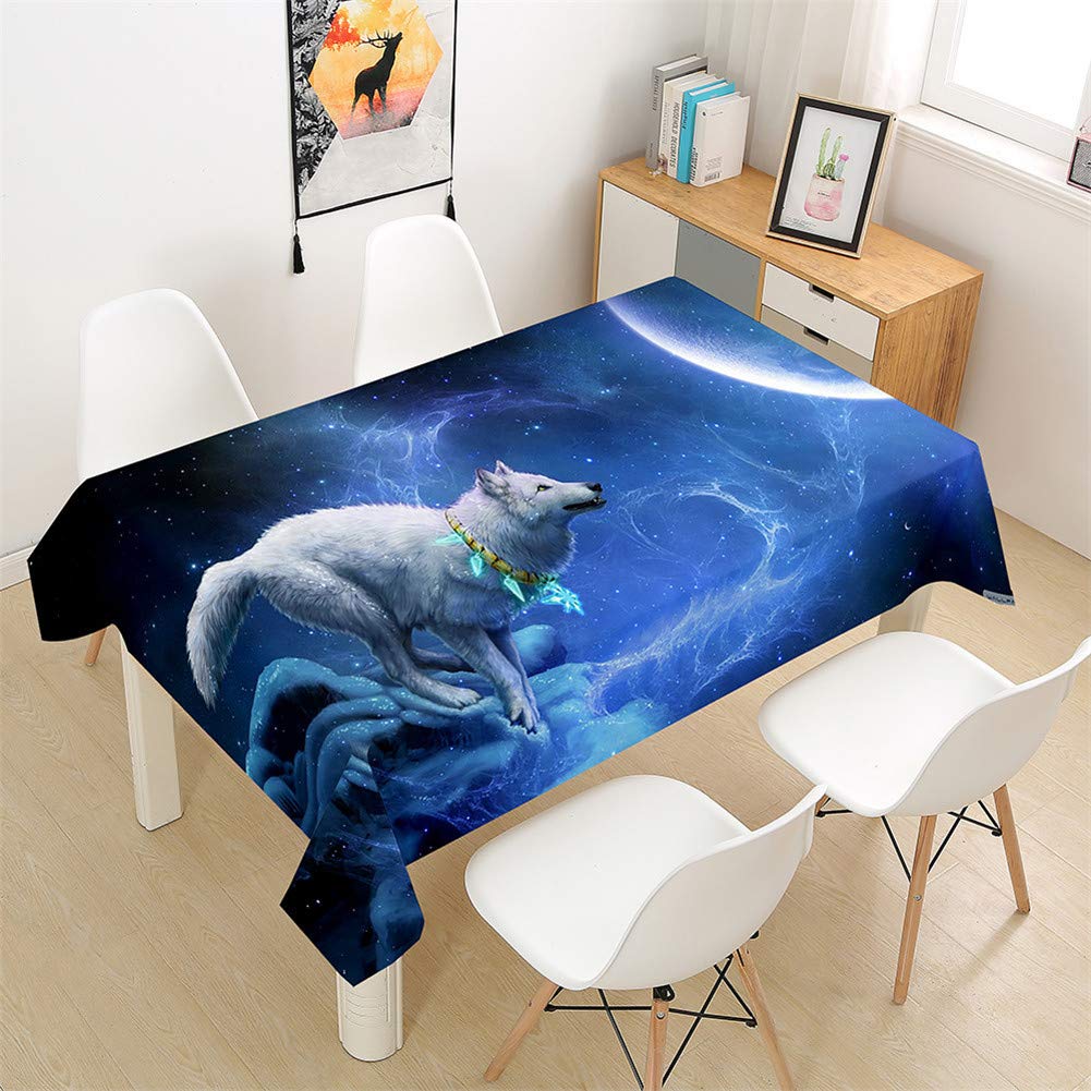Morbuy Galaxy Table Cloths Rectangular Waterproof, 3D Animal Wolf Print Tablecloth Wipe Clean Stain Resistant Table Cover For Kitchen Dining Garden Kids Party Decorations (,60X60cm)