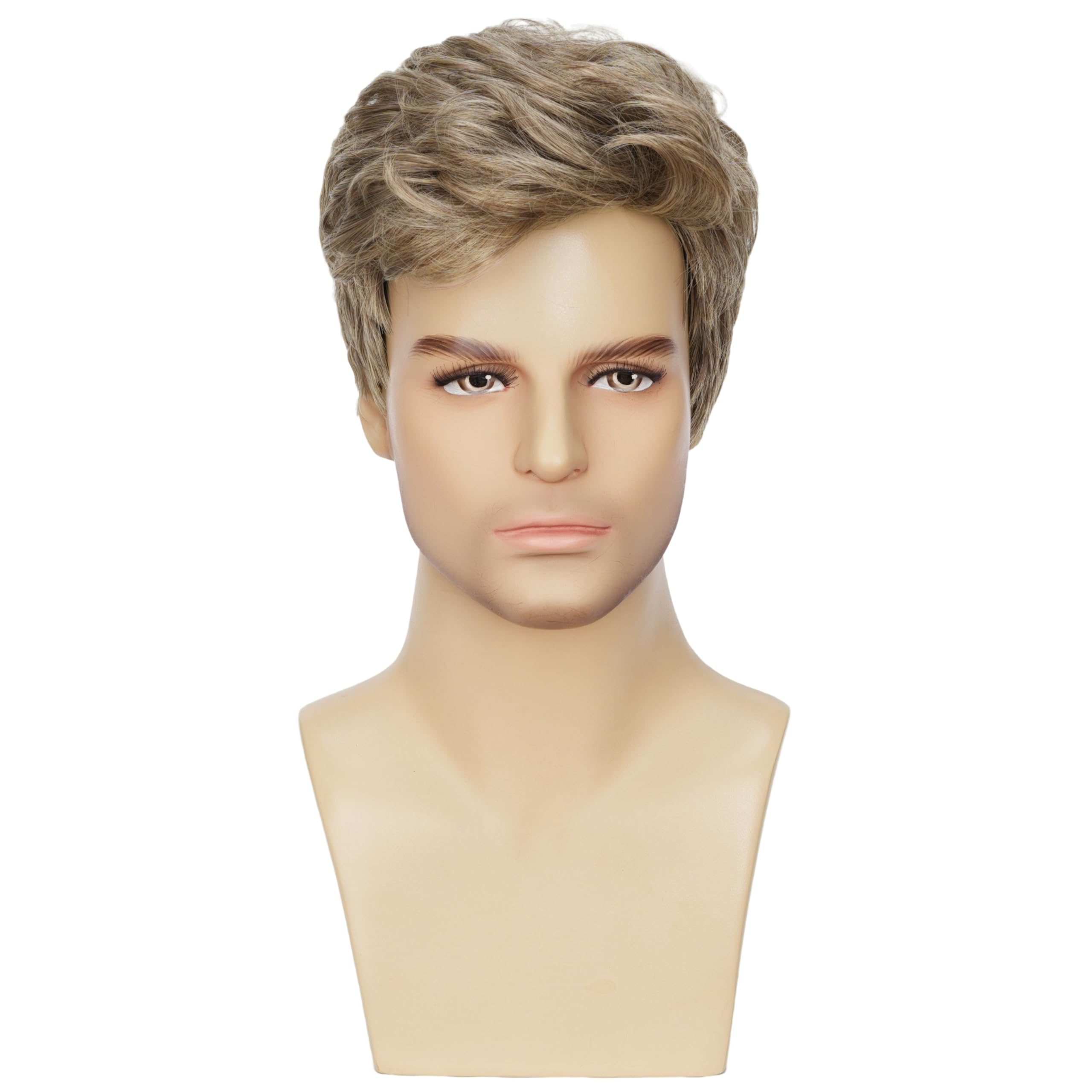 Men's Short Curly Synthetic Wig, Layered Natural-Looking Hair