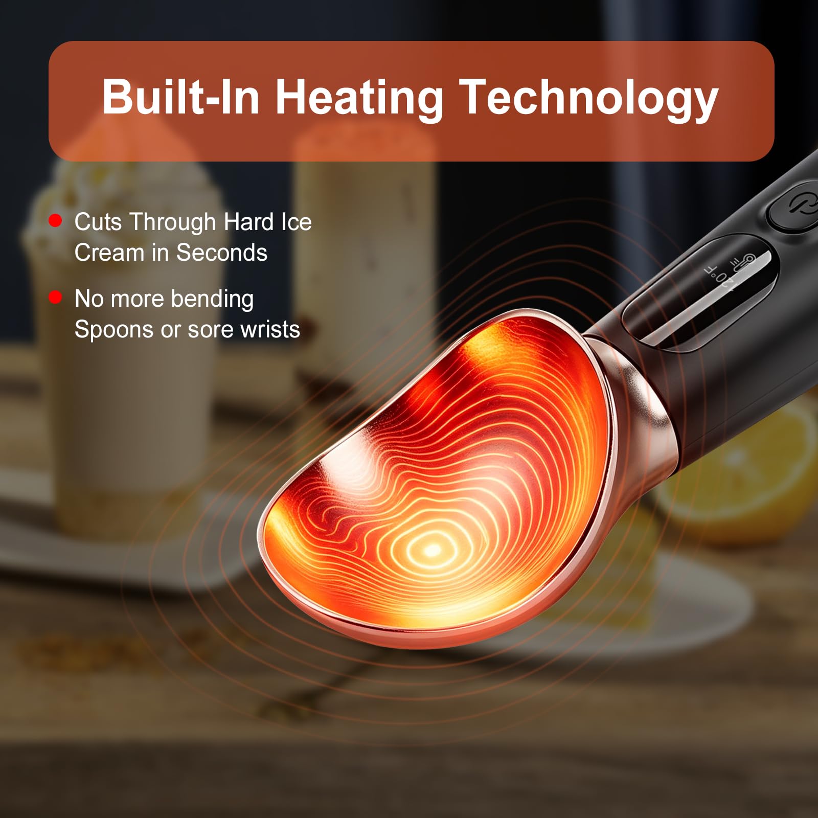 Cuillère à Crème Glacée Chauffante avec 3 Niveaux de Chaleur Réglables–120/140/160°F,Rechargeable Affichage LED,pour Crème Glacée Dure et Plus Encore(Noir)