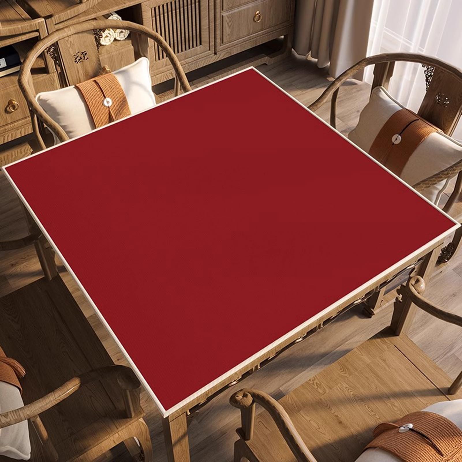 Mata Mahjong Na Stoły, Mata Do Gier Z Redukcją Hałasu Na Imprezie Rodzinnej Z Antypoślizgowym Podkładem, Do Pokera, Gier Karcianych, Planszowych I Płytek(Red,120x120cm/47.24x47.24in)