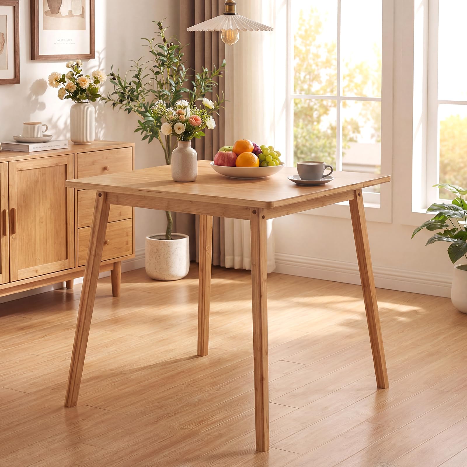 COSTWAY Mesa de Comedor Cuadrada de Bambú, Mesa de Cocina de Madera Maciza de 70 cm, Escritorio Moderno para Espacios Pequeños, Comedor, Sala de Estar y Estudio, para 2-4 Personas, Carga hasta 100 kg