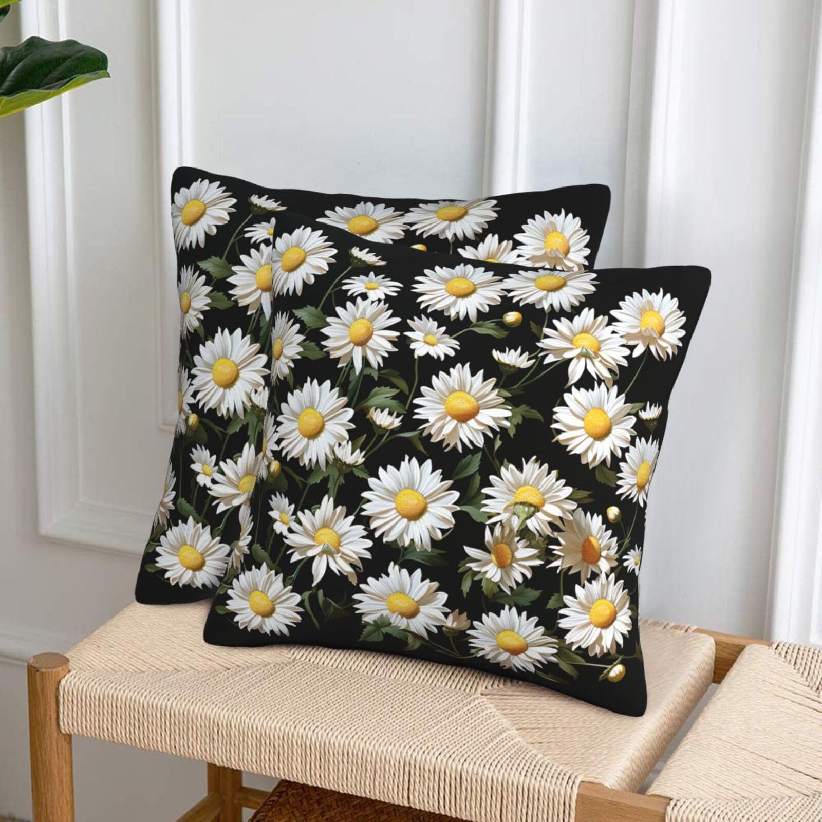 NONHAI Decorative Throw Pillow Covers Set of 2, 18"x18" Square Cushion Case Soft Comfy Daisy Throw Pillows for Couch Cushion Livingroom Farmhouse Home Decor Pillowcases