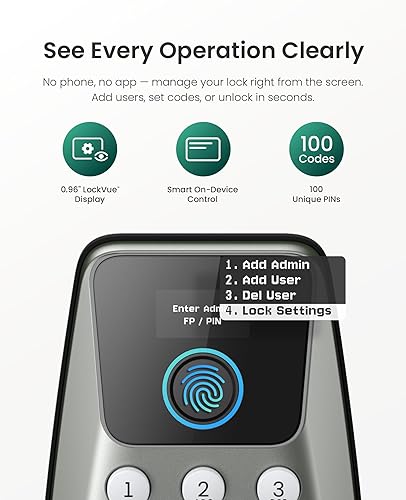Miniatura 6 de DESLOC Cerradura inteligente C110 con pantalla LockVue, cerradura de puerta de entrada sin llave 3 en 1 con huella digital, código de acceso y