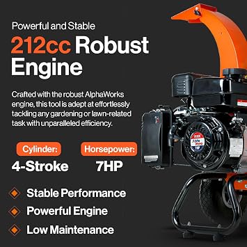 SuperHandy Mini Wood Chipper Shredder Mulcher Heavy Duty 7HP Compact Design 3 Inch Max Cutting Capacity