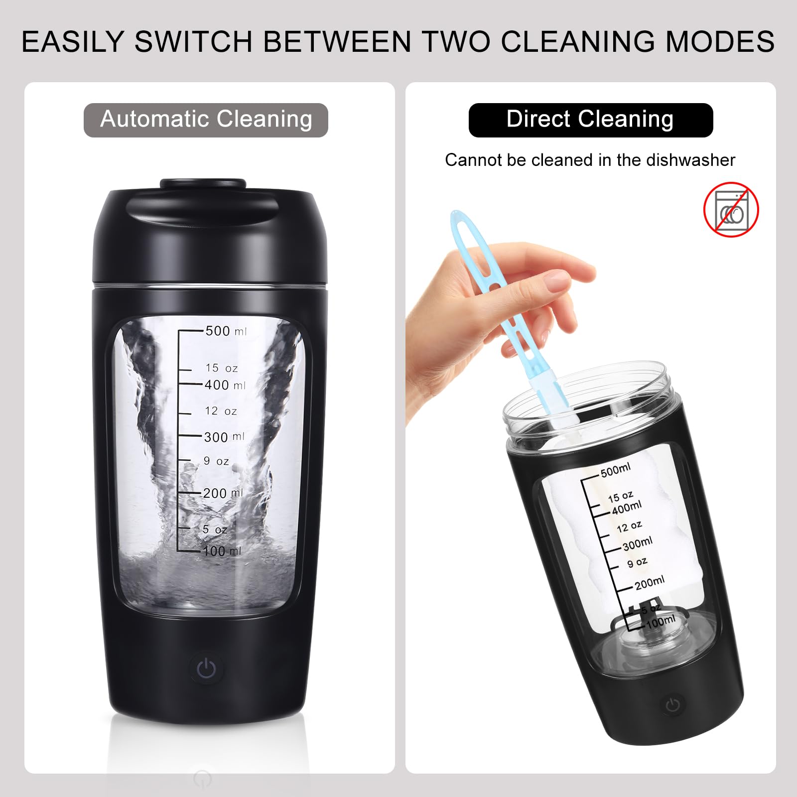 Mezclador de Proteinas Eléctrica, Botella Mezcladora Recargable por USB, 650ML Vaso Shaker Portable, Mezcladora automática de proteínas con Caja de Polvos, coctelera para cremoso, Proteínas (Negro)