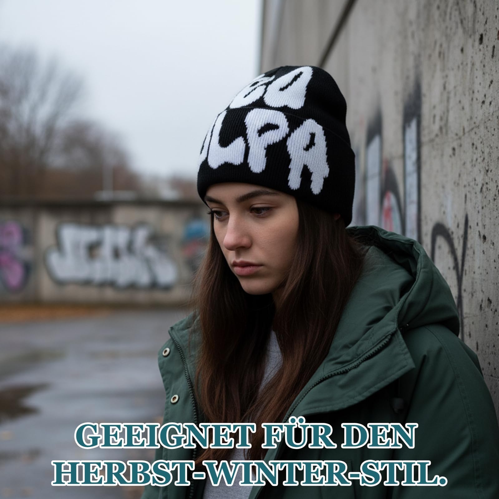2 pezzi Y2K Beanie, berretto alla moda, MEA Culpa, berretto caldo per attività all'aperto e streetwear, accessorio streetwear, nero e grigio