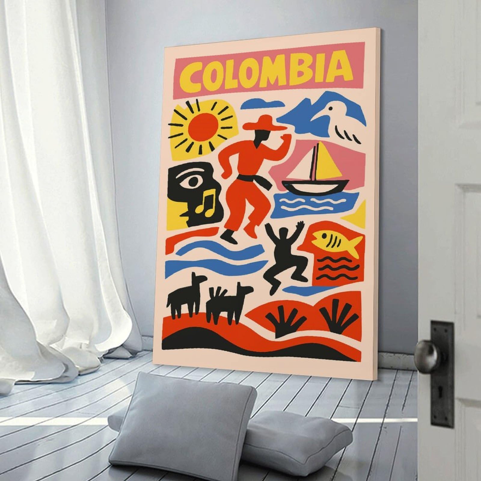 Junmoney Vibrant Colombia Travel Canvas Wall Decor 12x18inch(30x45cm), for Entrance Walls, Hall Decor Or Foyers, Wall Decor to Refresh Empty Corners