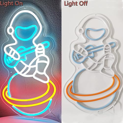 Miniatura 7 de Letrero de neón de astronauta astronauta sentado en el planeta tocando la guitarra luz LED de neón de astronauta para decoración estética de pared