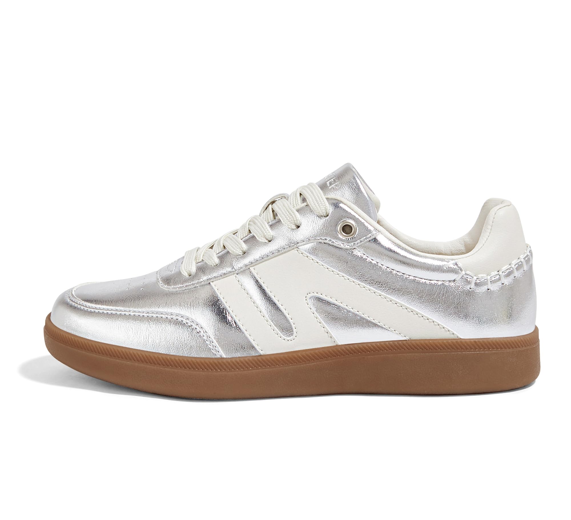 LUCKY STEP Women Classic Retro Gum Sole Fashion Sneakers Casual Tennis Skate Shoe Genuine Leather Walking Footwear Anti Slip Trainers(Silver,8)