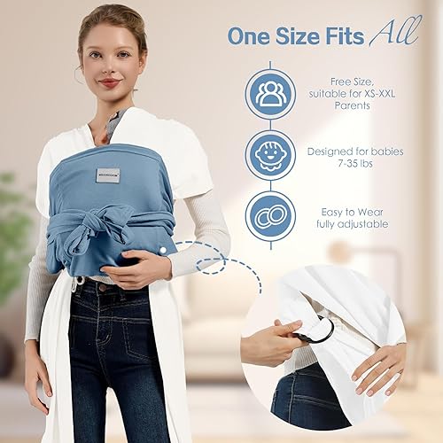 Miniatura 5 de Portabebés para bebés, portabebés ajustable, para recién nacidos a niños pequeños para 7-30 libras, acogedor portabebés con material de algodón de
