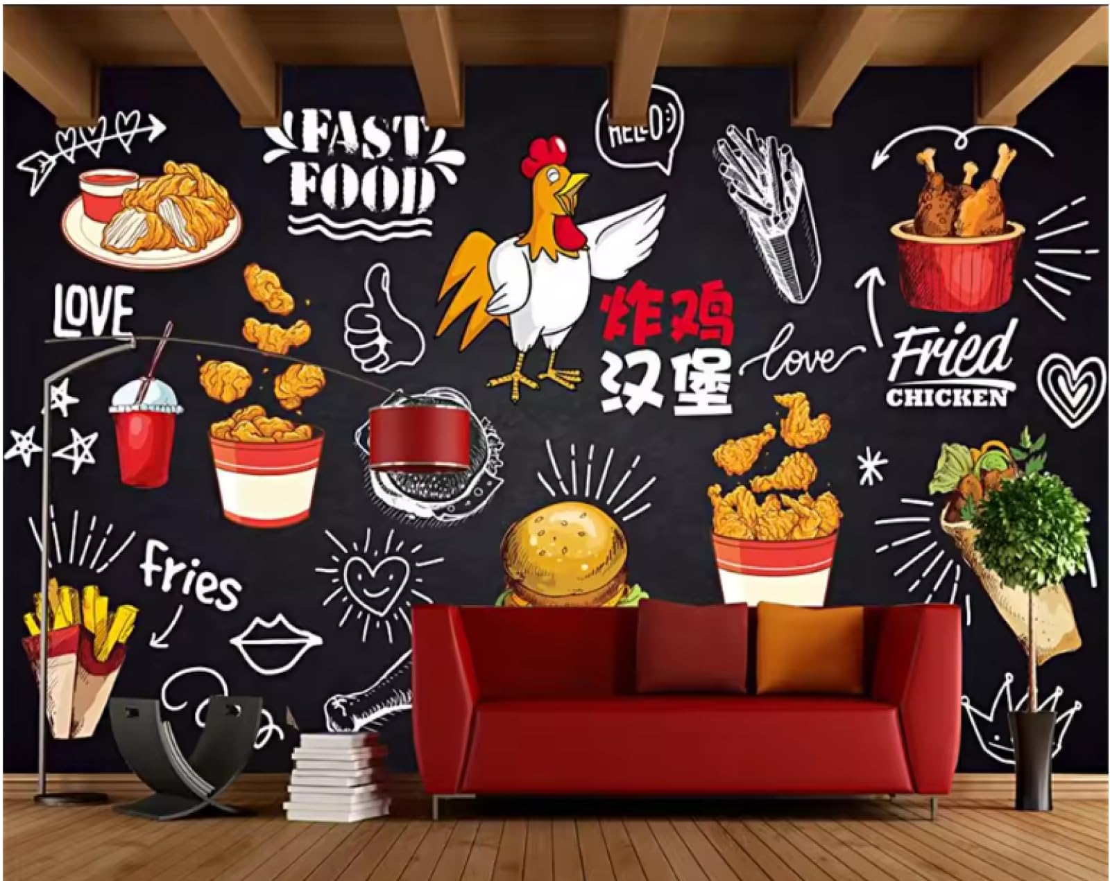 3D mural tablica ręcznie malowane burger tapety jadalnia fast food tło tapeta ścienna, 3D, 430 x 300 cm