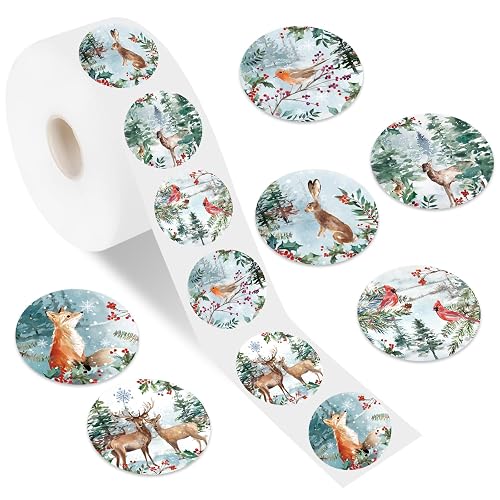 Whaline 1000 Pcs Winter Forest Animal Sticker Roll Woodland Animal