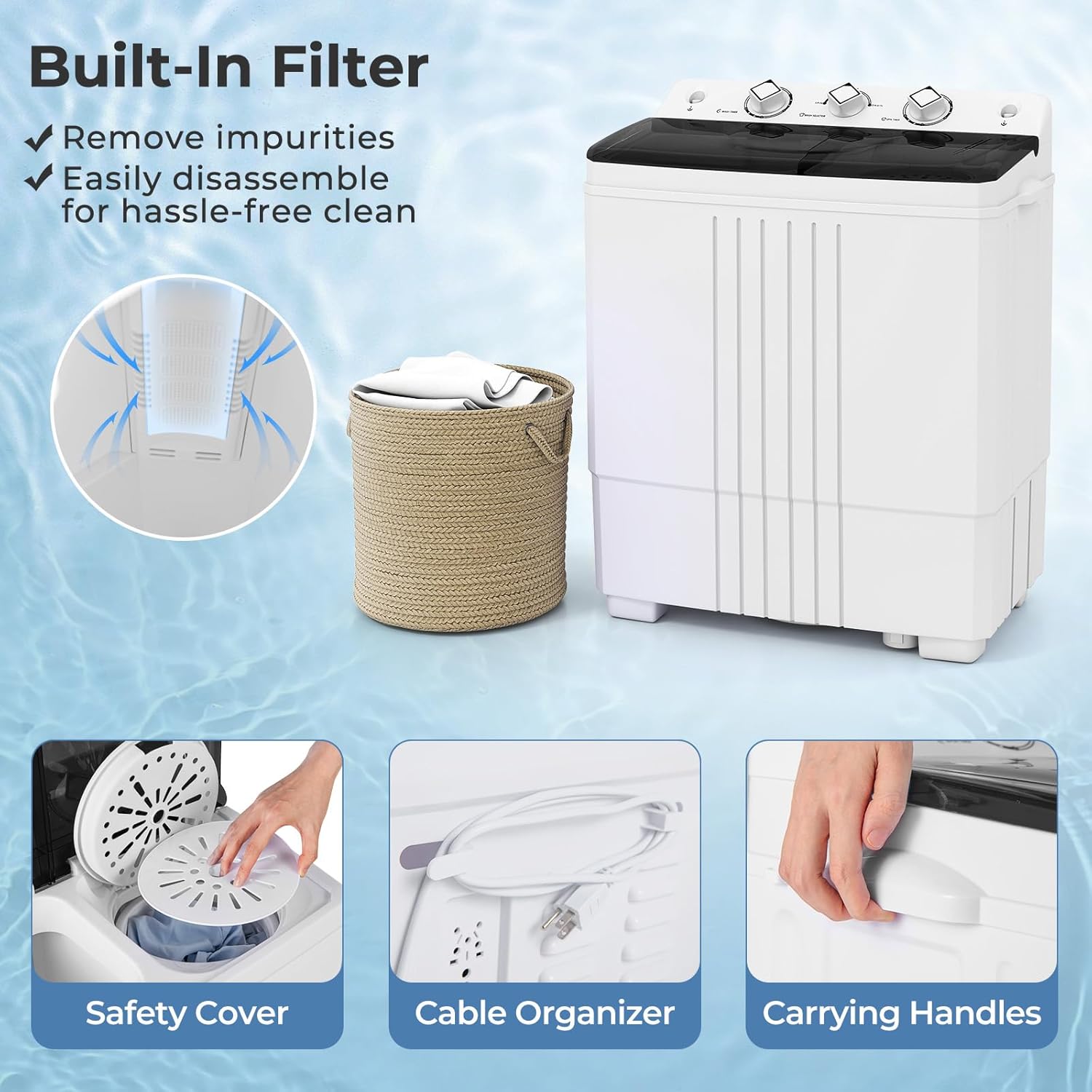 Giantex Washing Machine, 20Lbs Capacity, Washer and Spinner Combo, Portable Compact Twin Tub 12Lbs Washing and 8Lbs Spinning, Inlet and Drain Hose, Laundry Washer for Apartment RV Dorm