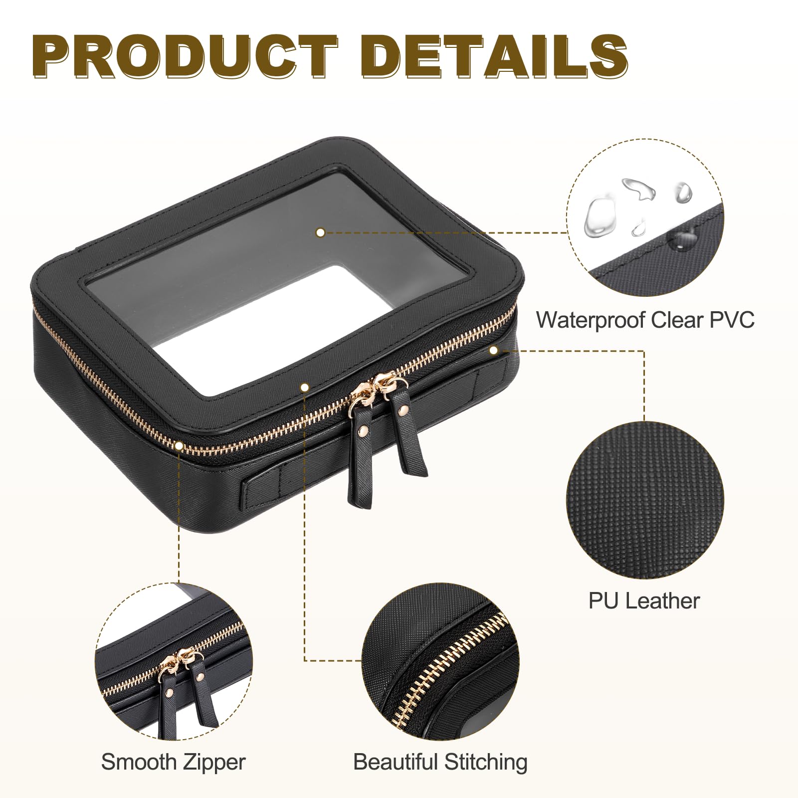 QUARKZMAN Borsa Trucco Trasparente 8" x 210" Piccola Borsa Cosmetici Nero | Custodia Trasparente Organizzatore Toilette, Borsa Trucco Portatile, Con Manico, Per Uso Quotidiano Viaggio